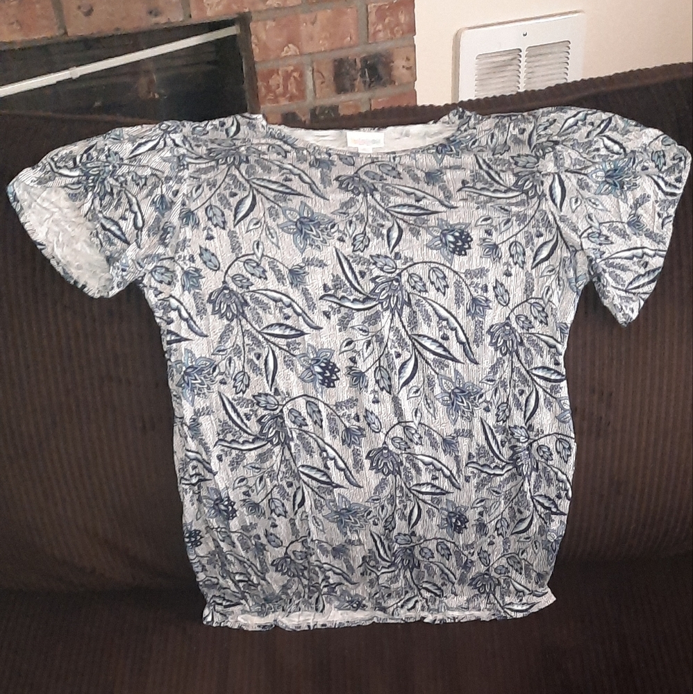 LuLaRoe Floral Blue and White Short Sleeve Top